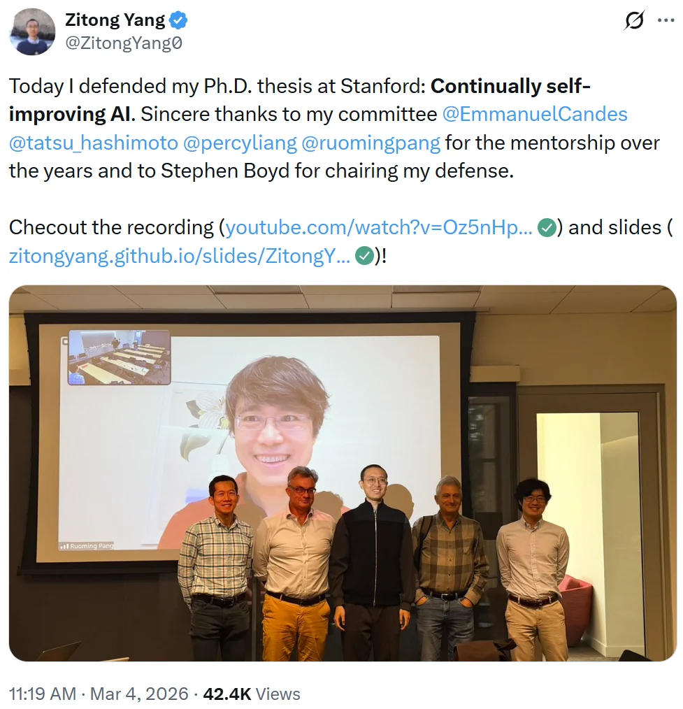 让AI自我进化？斯坦福华人博士答辩视频火了，庞若鸣参与评审