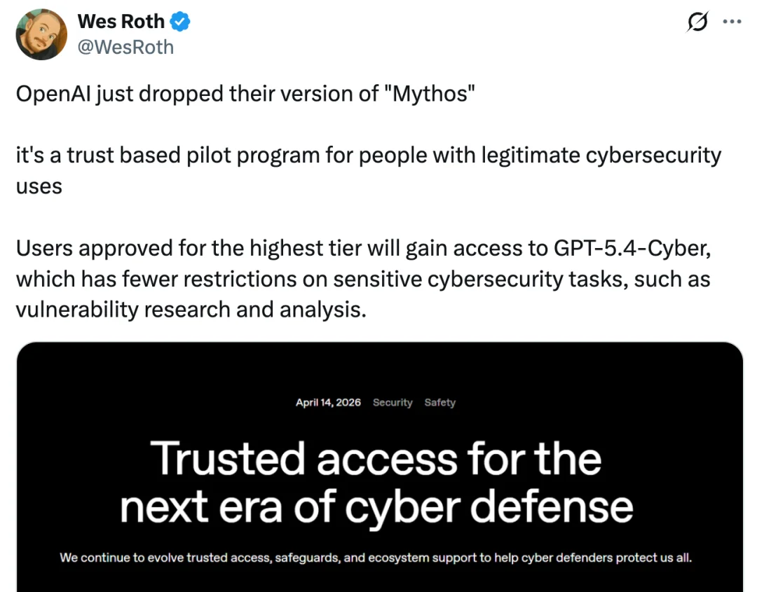 OpenAI也搞「Mythos」?刚刚,网络安全版GPT-5.4-Cyber亮相
