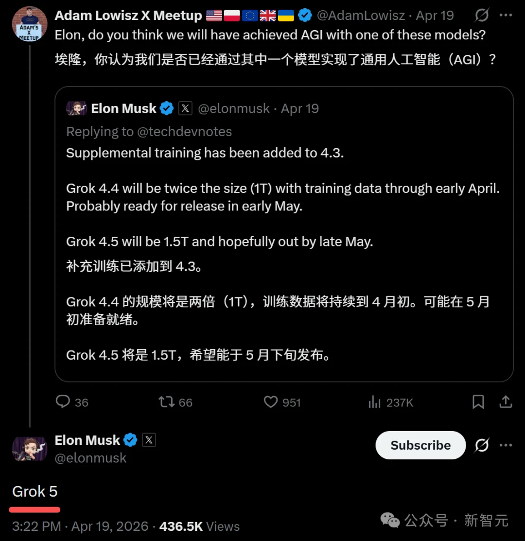 马斯克暴走官宣：Grok 5就是AGI！五月连轰两代万亿怪兽，OpenAI慌了