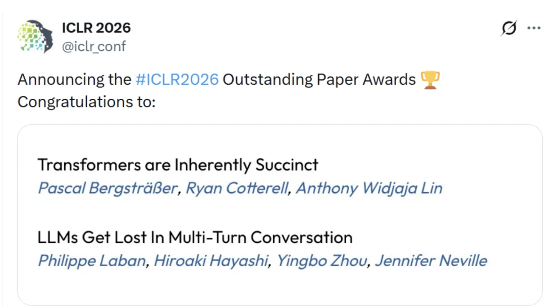 ICLR 2026获奖论文揭晓：两篇杰出论文，大神Alec Radford经典工作获时间检验奖