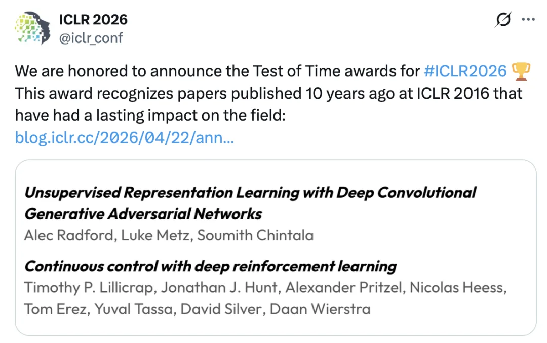 ICLR 2026获奖论文揭晓：两篇杰出论文，大神Alec Radford经典工作获时间检验奖
