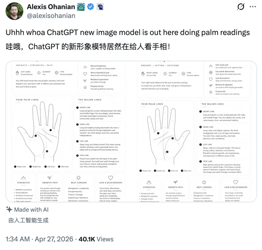 GPT-Image-2 现在最火的玩法：给人看手相，AI 把我夸飘了