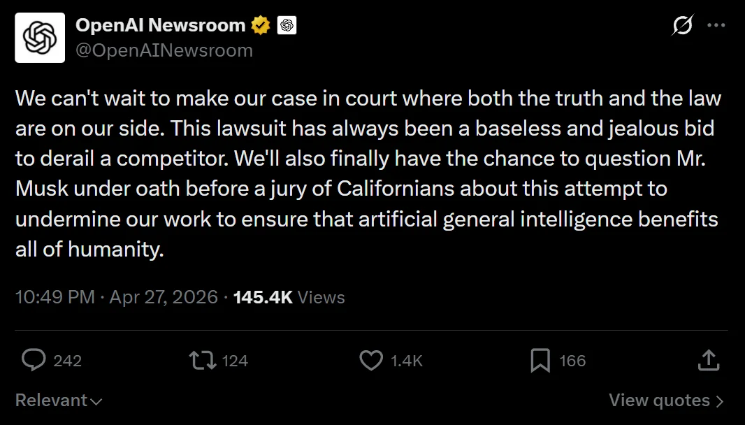 今日，马斯克大战奥尔特曼，AI世纪诉讼案开庭！