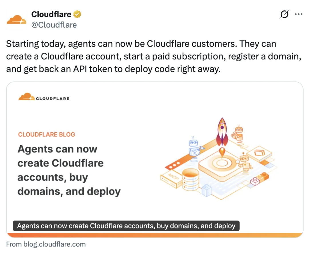 Agent 可开 Cloudflare 账户了：自主买付钱、买域名、做部署