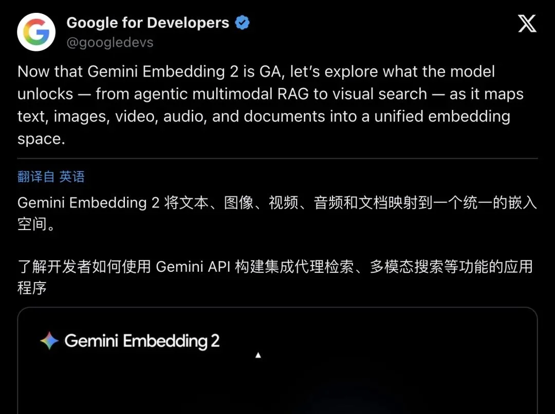 Google放大招：文字、图片、视频、音频、PDF，全部压进同一个向量空间！Gemini Embedding 2正式GA