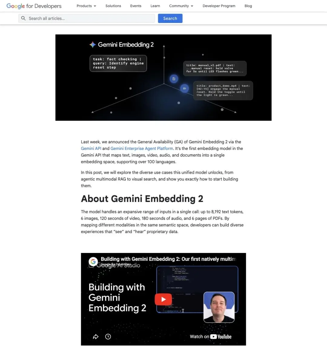 Google放大招：文字、图片、视频、音频、PDF，全部压进同一个向量空间！Gemini Embedding 2正式GA