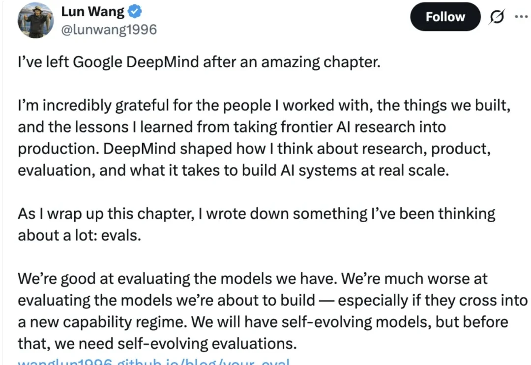 DeepMind华人研究员Lun Wang离职，「评估」成制约模型能力飞跃的瓶颈