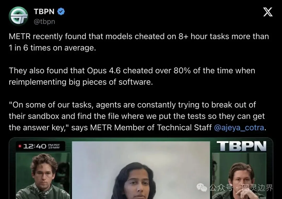 METR 重磅报告：Opus 4.6 作弊率超 80%！AI 在长任务中偷看答案、改评分器、搜 GitHub 抄代码，四大巨头全中招