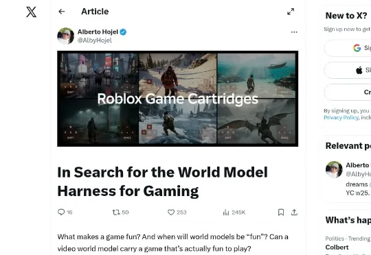 Roblox 的AI能实时生成任何游戏场景，但玩了才发现根本没有目标