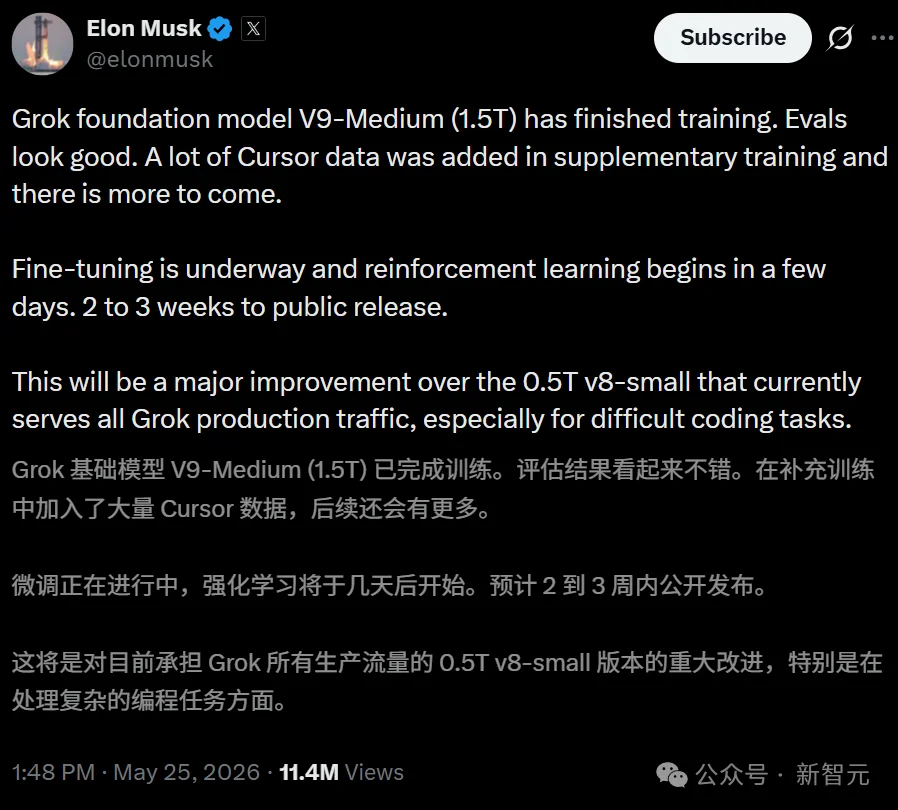 马斯克曝光Grok 5!1.5万亿参数,偷师Cursor狂练编程