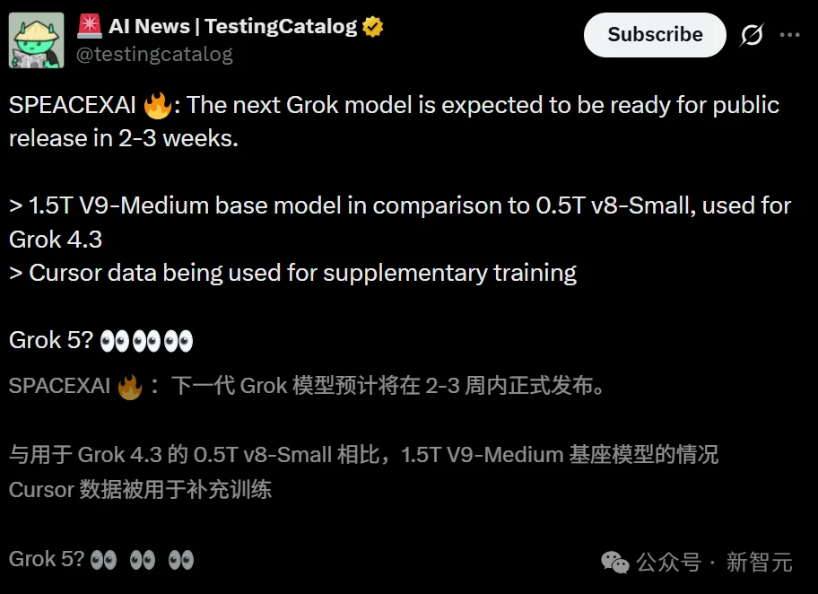 马斯克曝光Grok 5!1.5万亿参数,偷师Cursor狂练编程