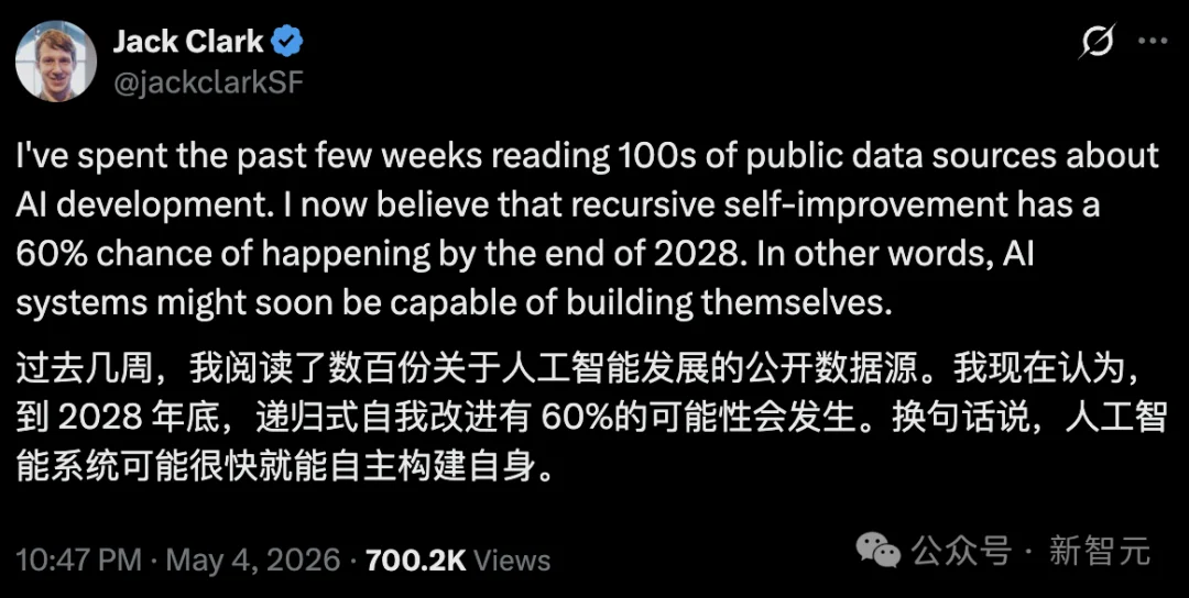 AI自己造AI，概率60%，2028年底前！Anthropic联创坐不住了