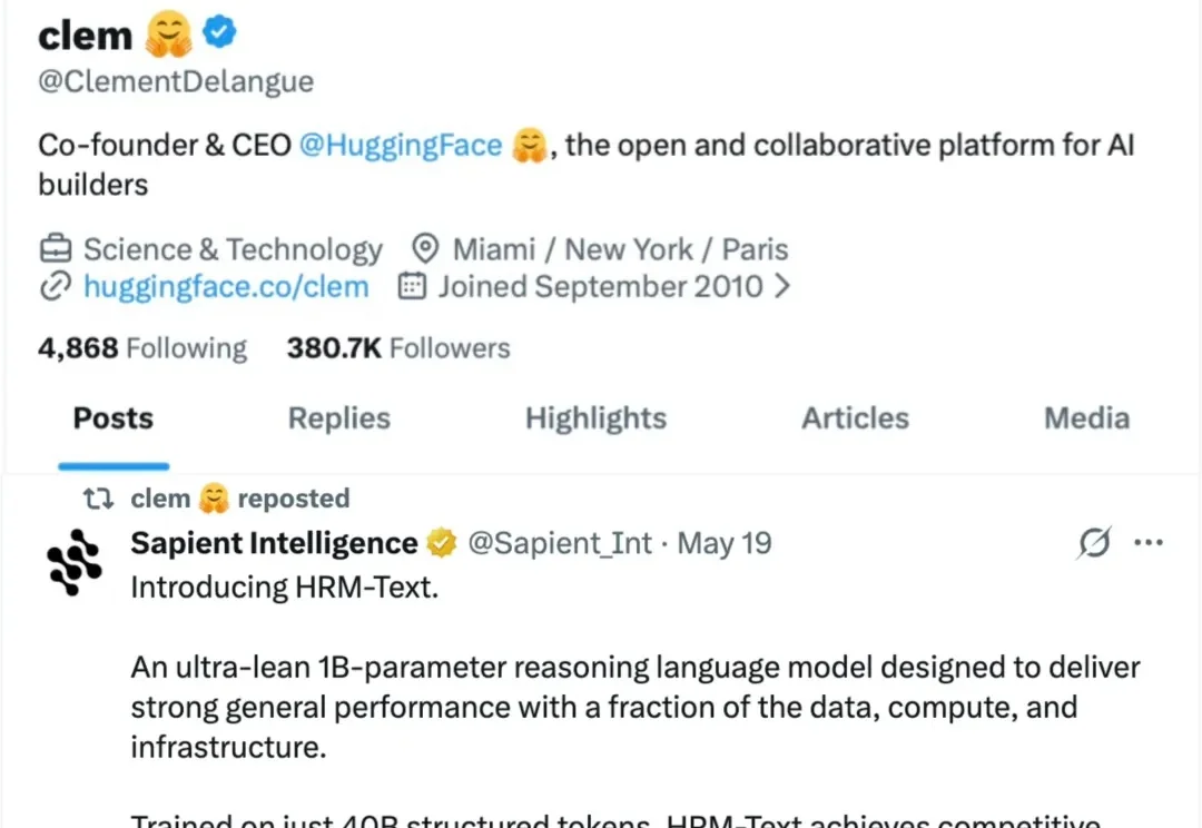 HuggingFace CEO力荐，Bengio团队也押注：这个1500美元训出的HRM模型，凭什么火了？