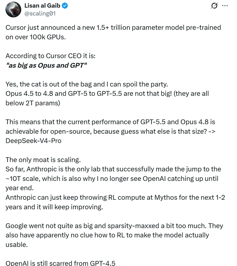 刚被马斯克收购,Cursor掏出新模型:10万卡加持,和Opus、GPT一样大