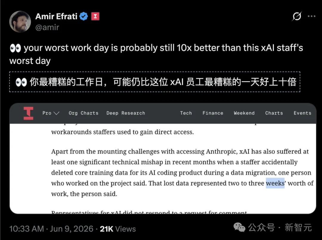 马斯克麾下最惨打工人:手滑删掉xAI三周训练数据