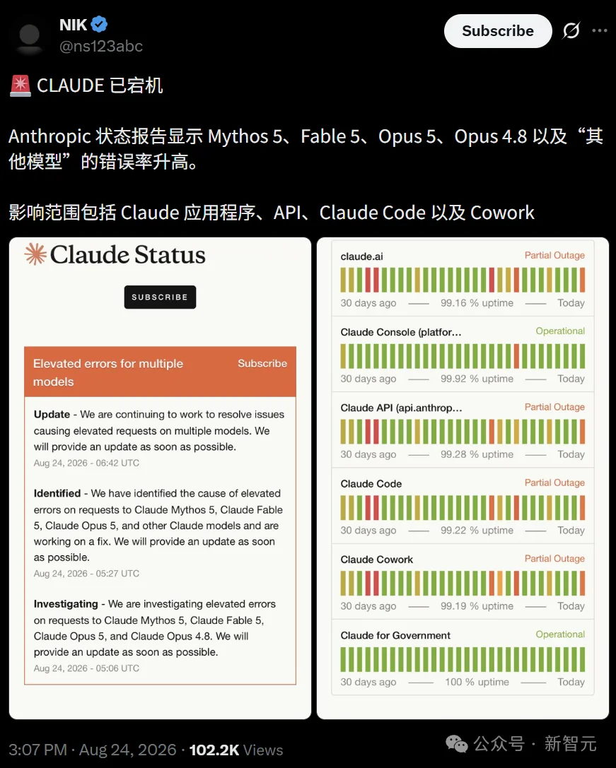 Claude一天3崩!API、App、Cowork全挂,打工人集体抓瞎