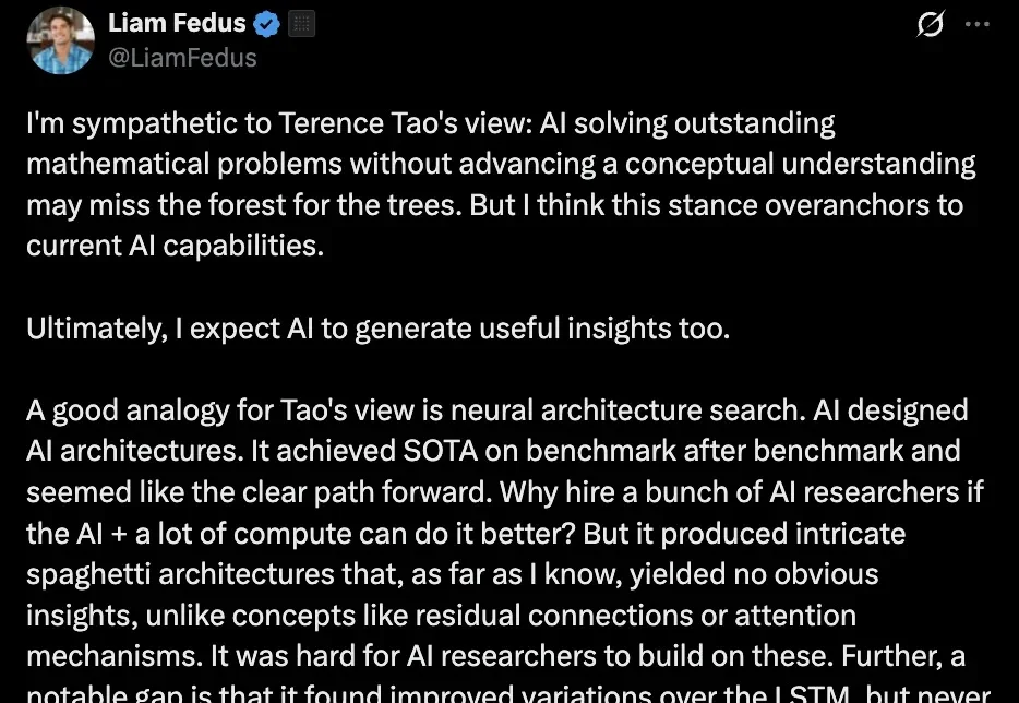 前OpenAI后训练VP回应陶哲轩：说AI毁了数学，可能还是太小瞧AI了