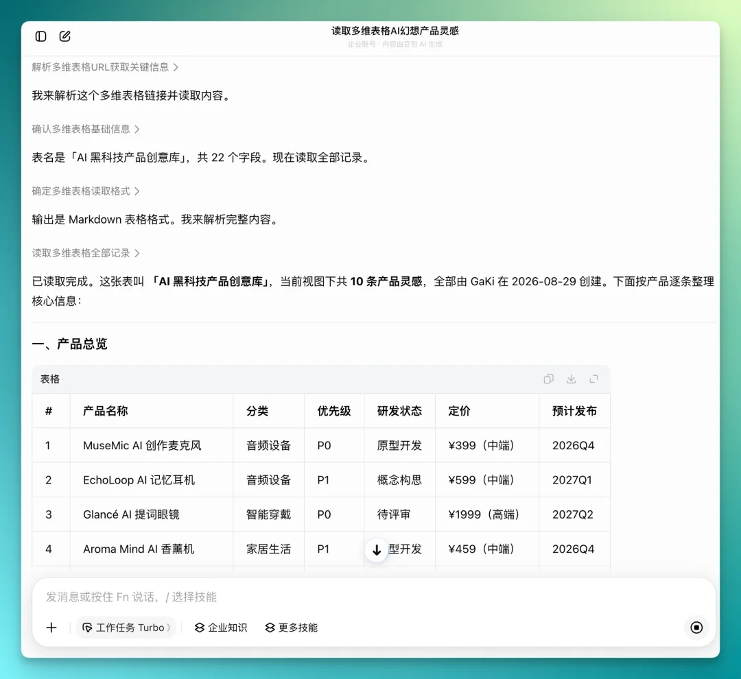 飞书有了新的工作搭子｜「豆包工作」一手实测