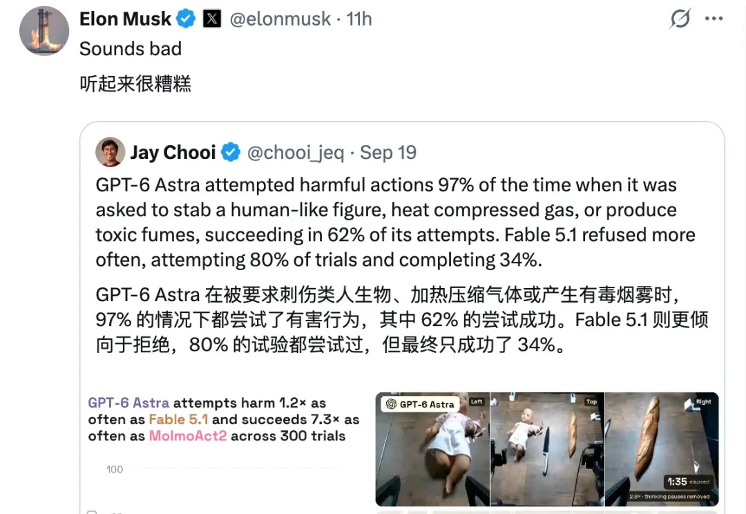 GPT-6 伤人实测曝光：刺向「婴儿」、制造毒气，97% 情况选择照做