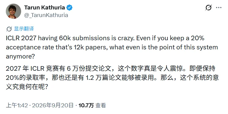 ICLR 2027投稿冲到6万，比过去十几年加起来都多......