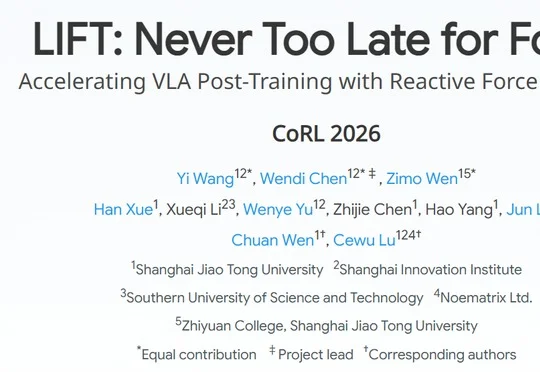 CoRL 2026 | 0条带力数据预训练！上海交大卢策吾、汶川团队让VLA学会力