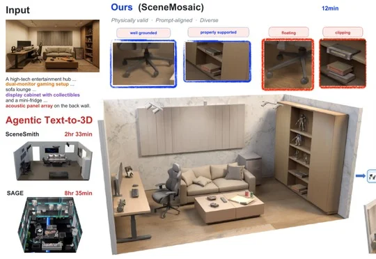 SceneMosaic：让3D场景生成既快又「活」，一张图生成一屋子可仿真的多样布局