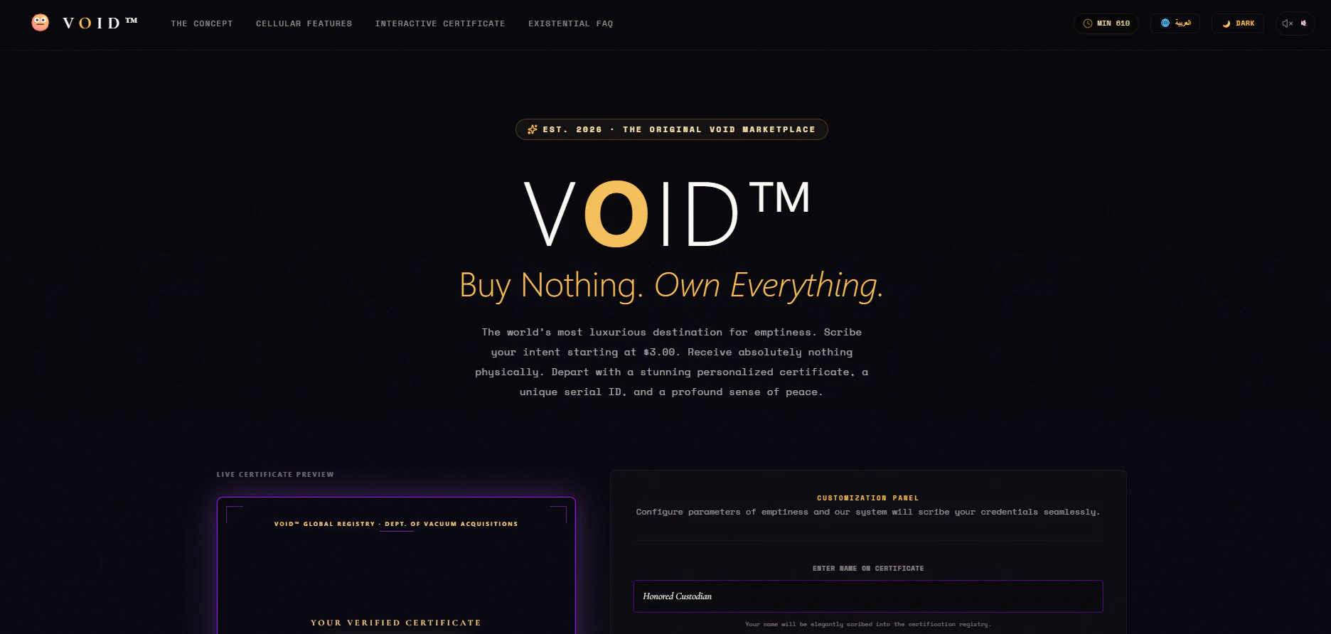 VOID™ — Buy Nothing. Own Everything.